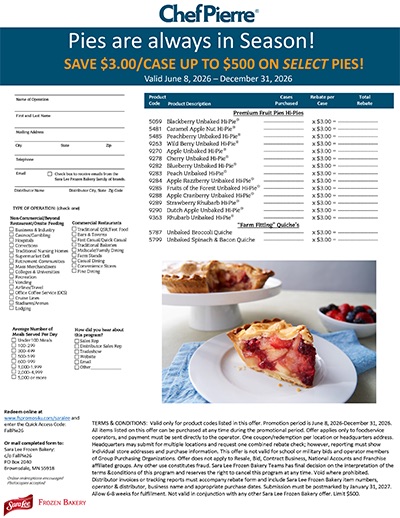 Chef Pierre Pie Operator Rebate H2 2026